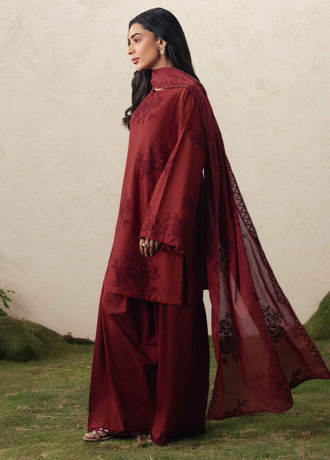Moonsoon Edit by Cross Stitch Unstitched Embroidered Cambric 3 Piece Suit CS26UCM Crimson Bloom - Casual Collection