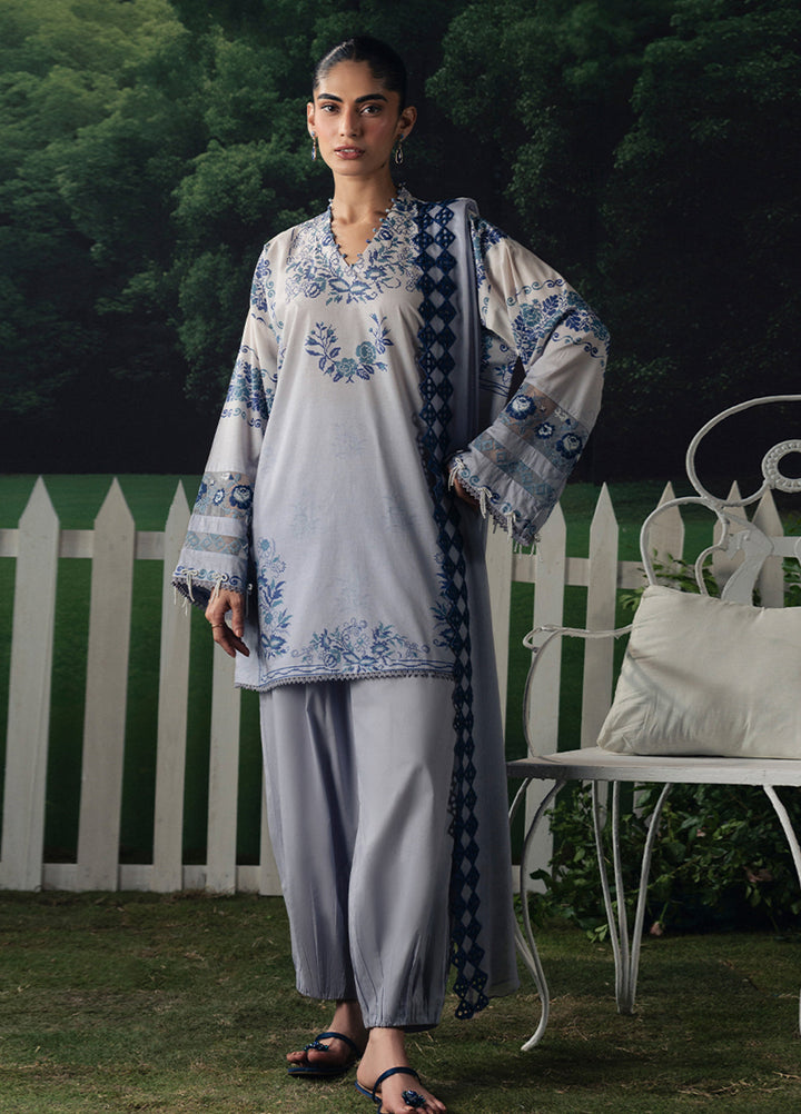 Moonsoon Edit by Cross Stitch Unstitched Printed Cambric 3 Piece Suit CS26UCM Azure Bloom - Casual Collection
