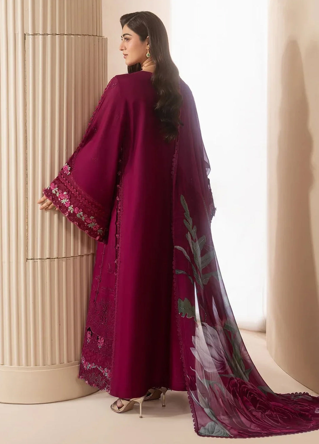 E-Craft by Elaf Unstitched Embroidered Lawn 3 Piece Suit EHC-4A Garnet - Casual Collection