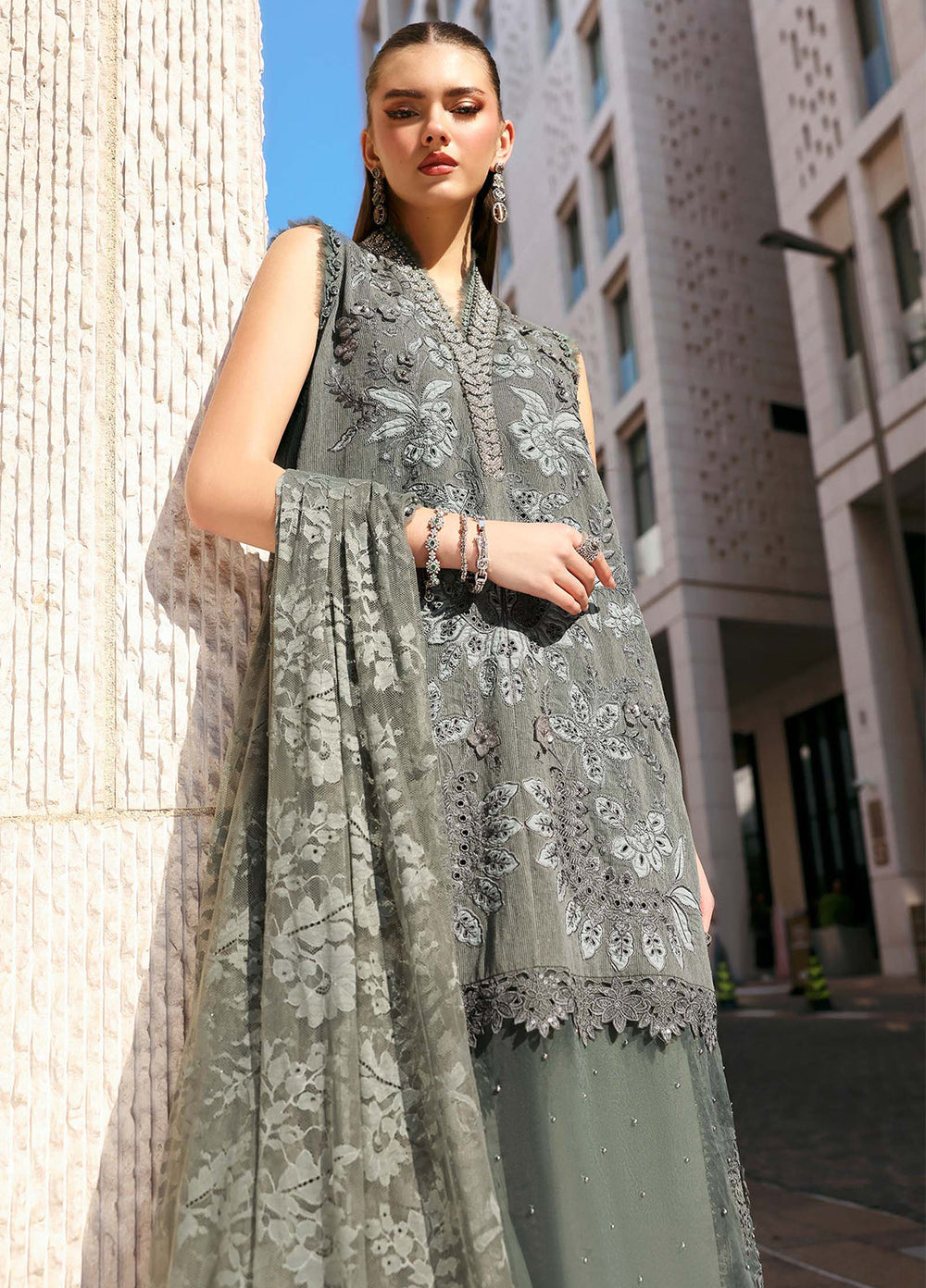 Maria B Unstitched Embroidered Luxury Lawn 3 Piece Suit MB26UEL 3B - Eid Collection