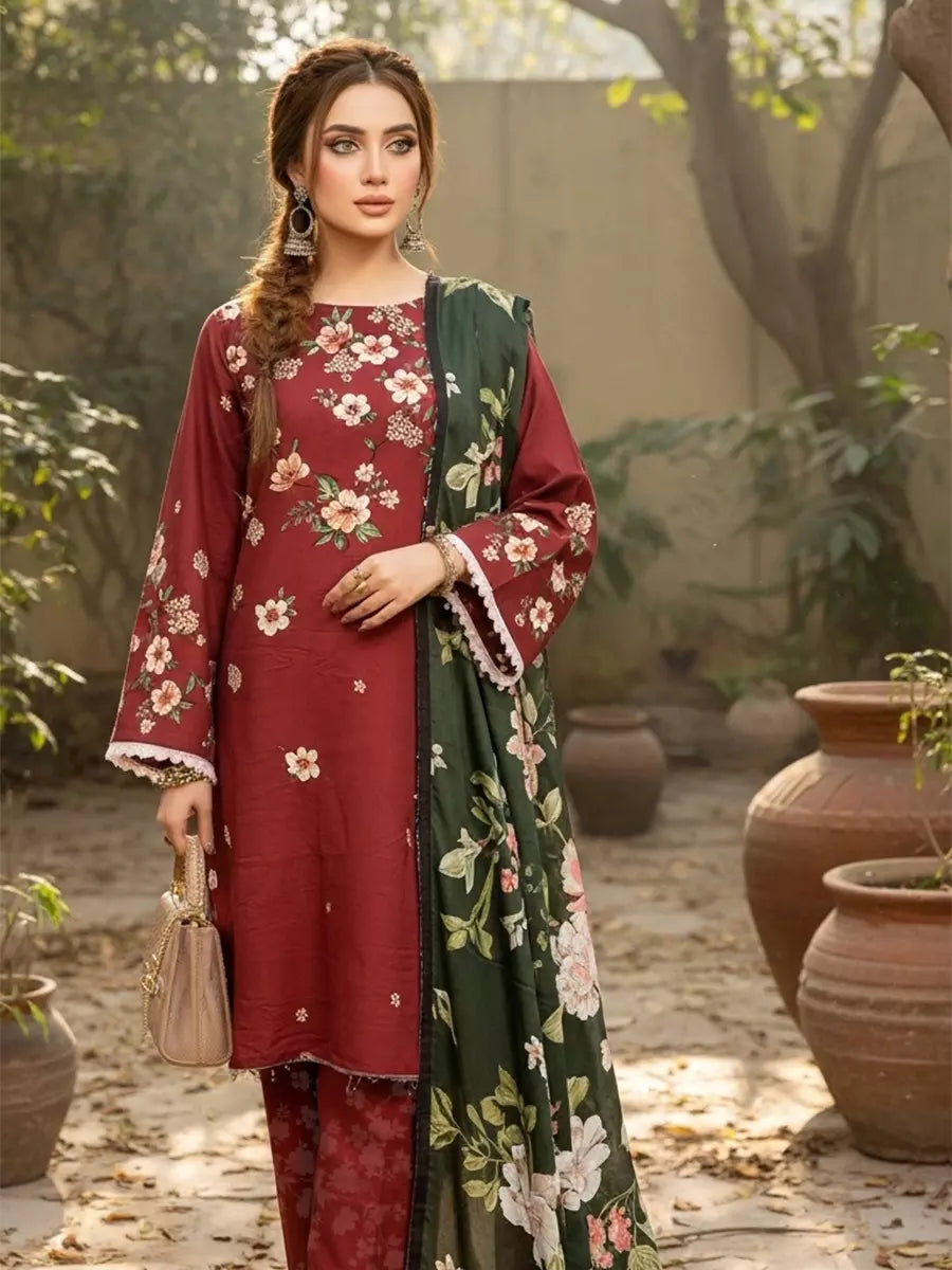 Salitex Untitched Printed Khaddar 3 Piece Suit SUNS7ASI514 - Winter Collection
