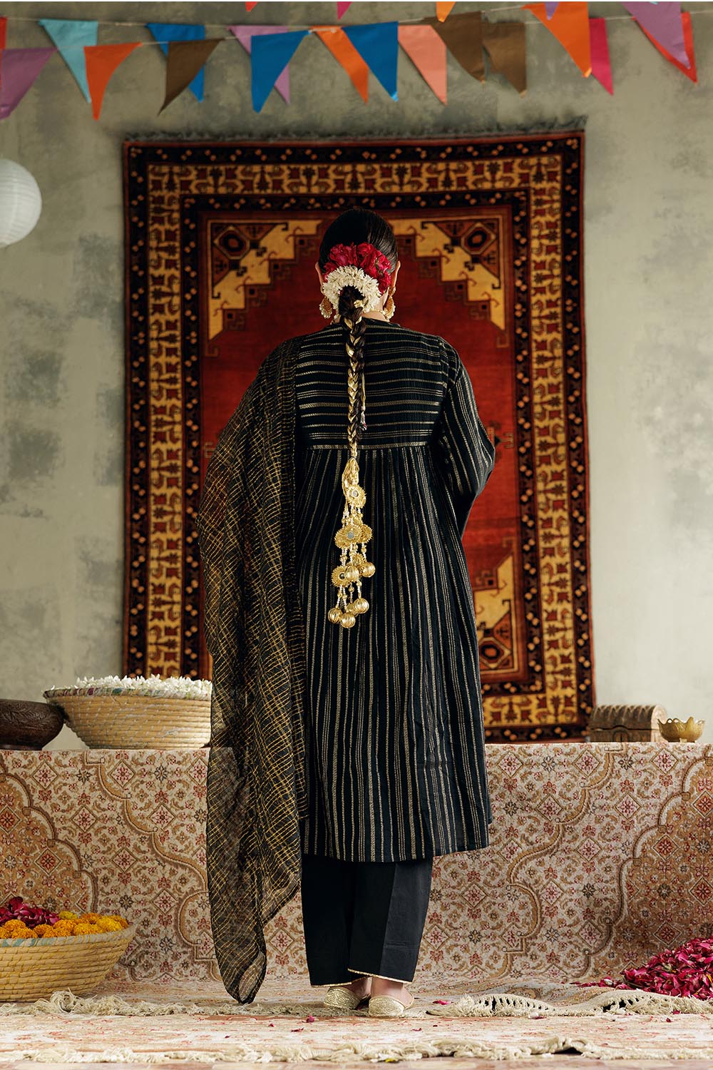 Senorita Women RTW Women Solids Black and Gold Casual Plus 3 Piece Suit Cotton Dobby LBD-02973 - Winter Collection