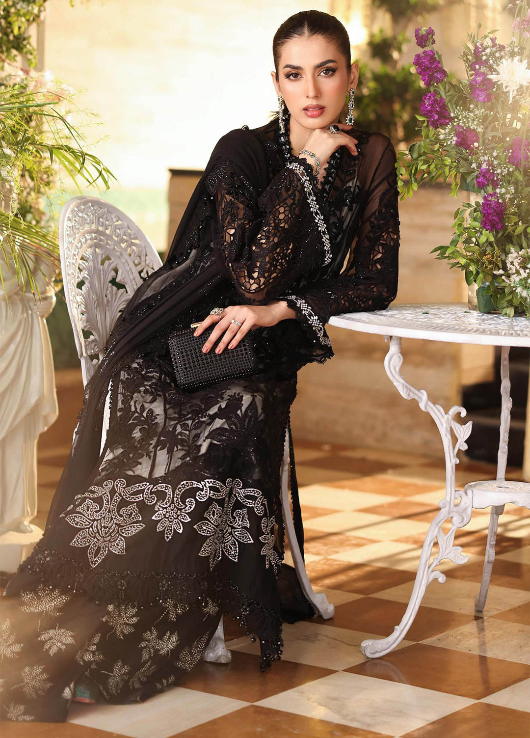 Maria B Unstitched Embroidered Chiffon 3 Piece Suit MB26UCF D1 - Festive Collection