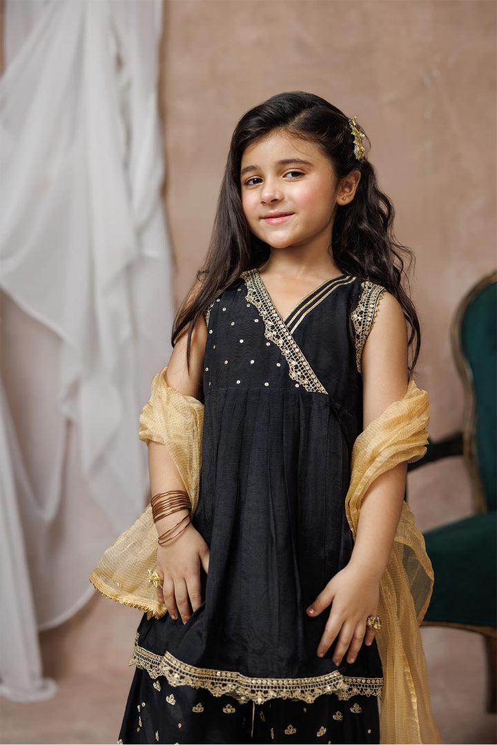 Senorita Kids RTW Black and Gold Formal 3 Piece Suit Viscose Raw Silk KDD-03018 - Winter Collection