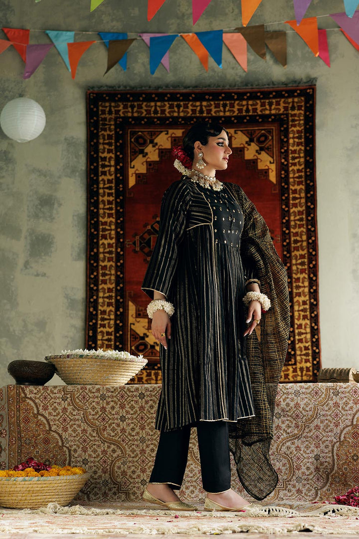 Senorita Women RTW Women Solids Black and Gold Casual Plus 3 Piece Suit Cotton Dobby LBD-02973 - Winter Collection