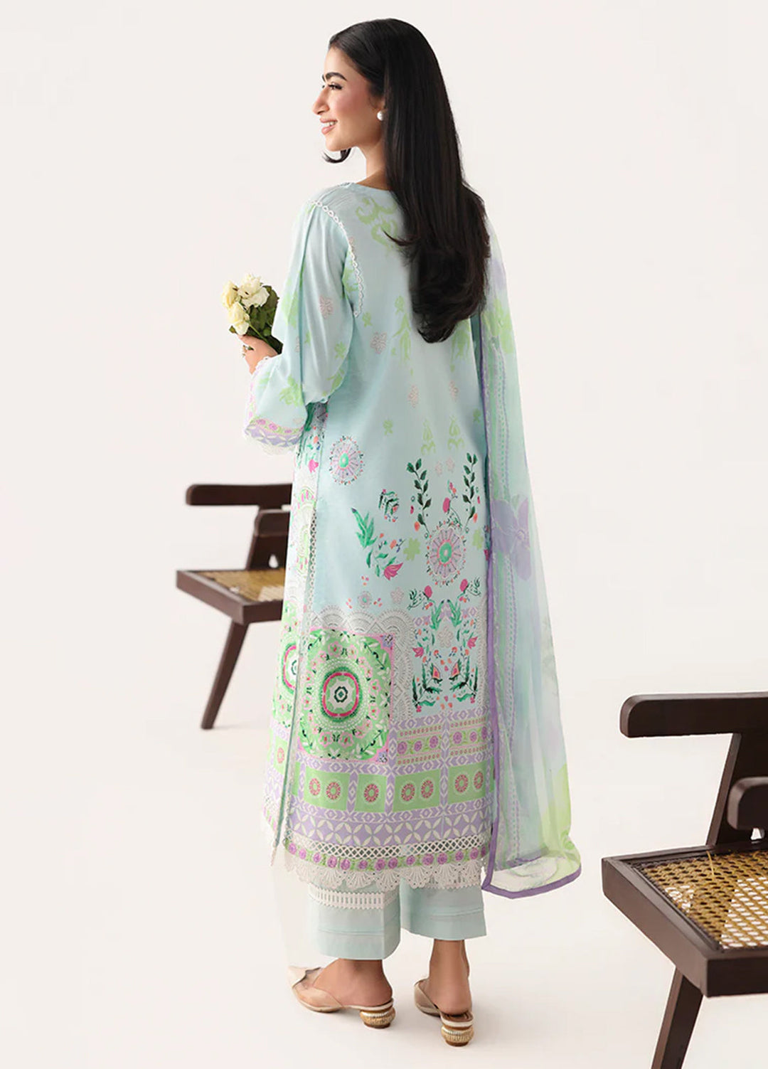 Rosette by Roheenaz Unstitched Lawn Embroidered 3 Piece Suit RNZ26UR Cool Mirage-3B - Summer Collection