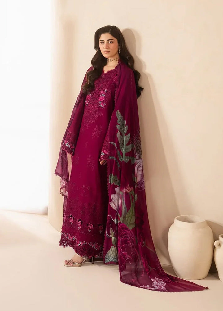 E-Craft by Elaf Unstitched Embroidered Lawn 3 Piece Suit EHC-4A Garnet - Casual Collection