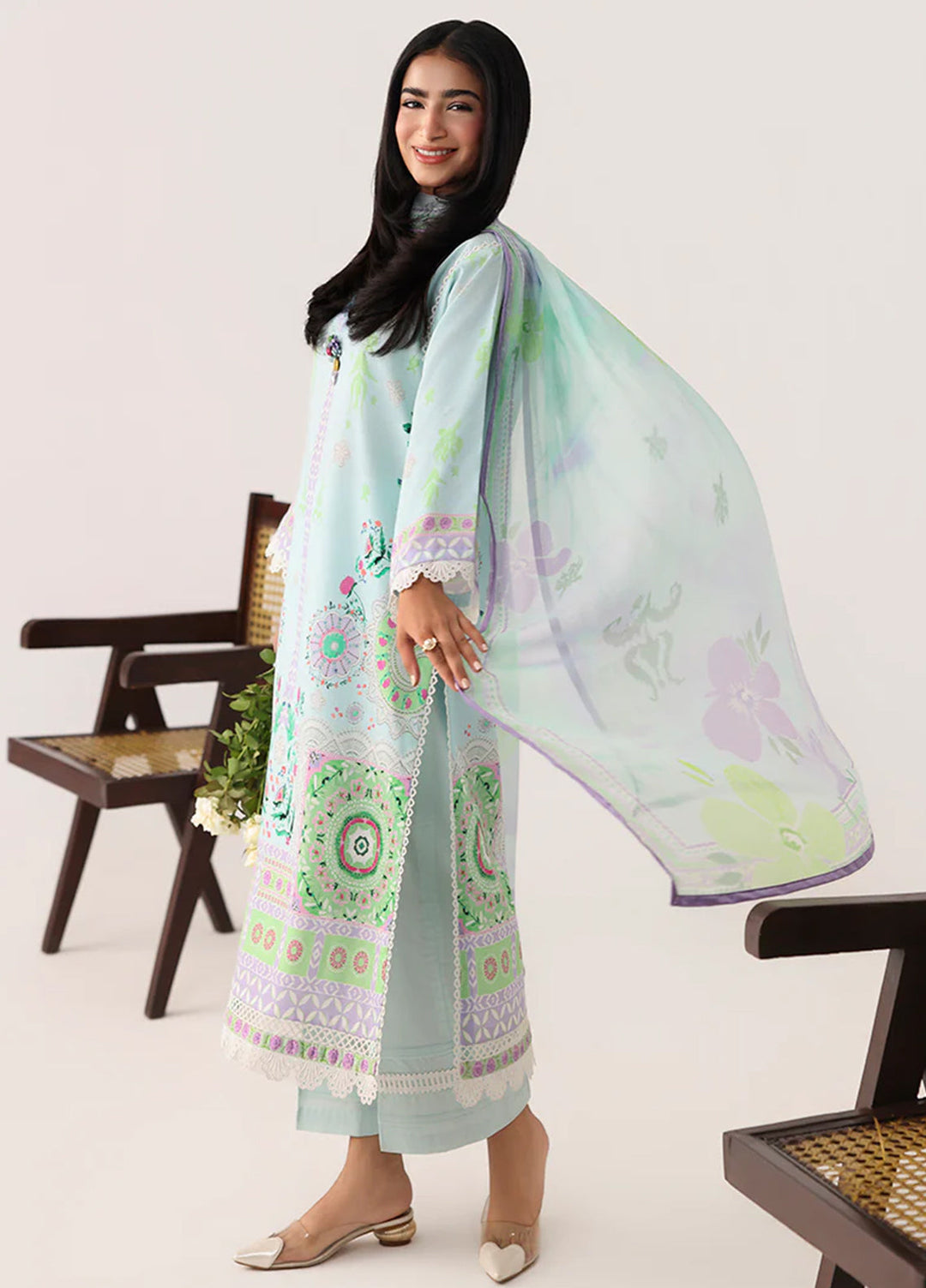 Rosette by Roheenaz Unstitched Lawn Embroidered 3 Piece Suit RNZ26UR Cool Mirage-3B - Summer Collection