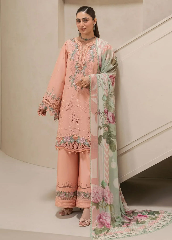 E-Craft by Elaf Unstitched Embroidered Lawn 3 Piece Suit EHC-3B Dustrose - Casual Collection