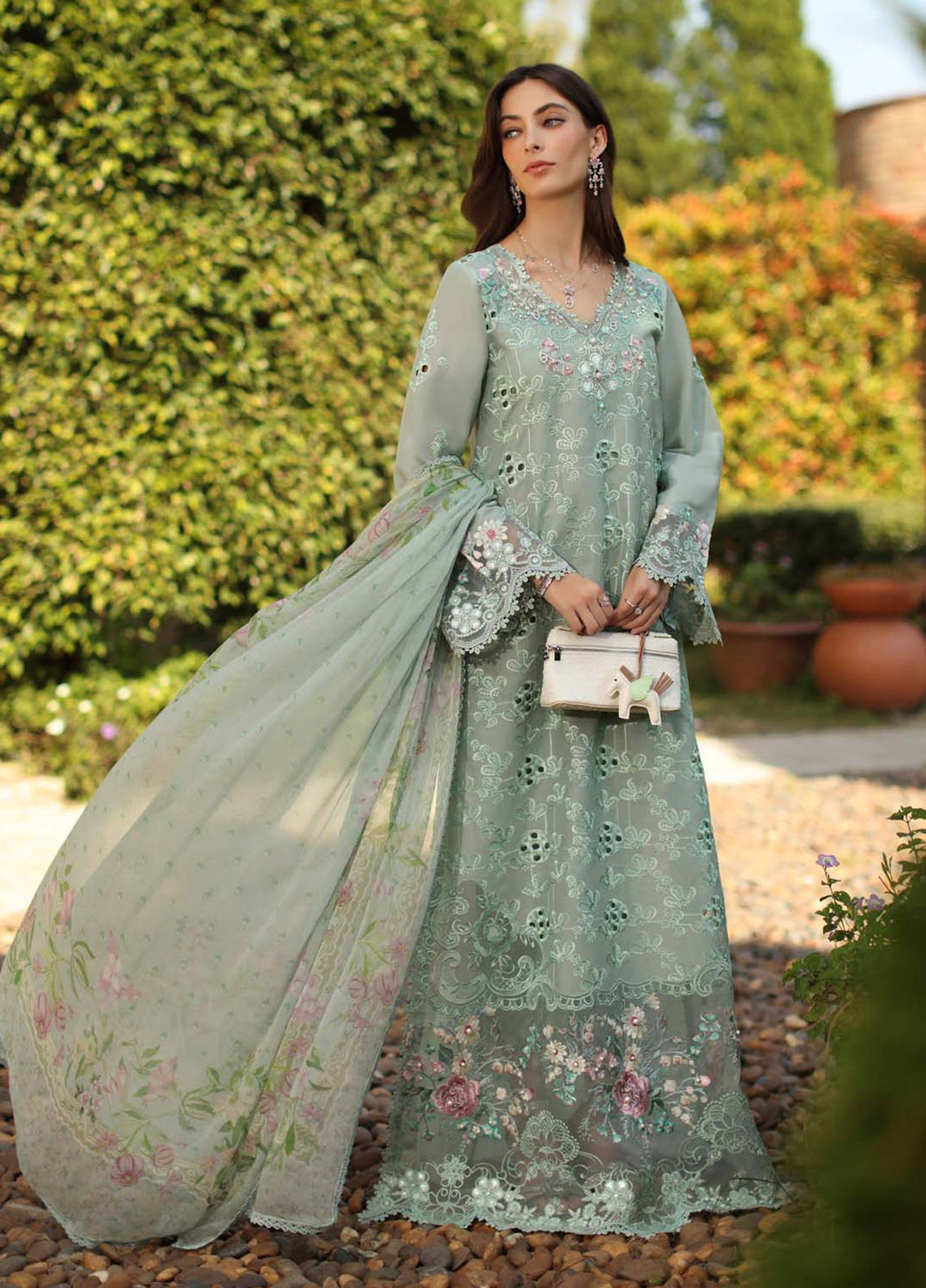 Noor by Saadia Asad Unstitched Embroidered Luxury Lawn 3 Piece Suit SA26UNL D7B-FLORINE - Eid Collection