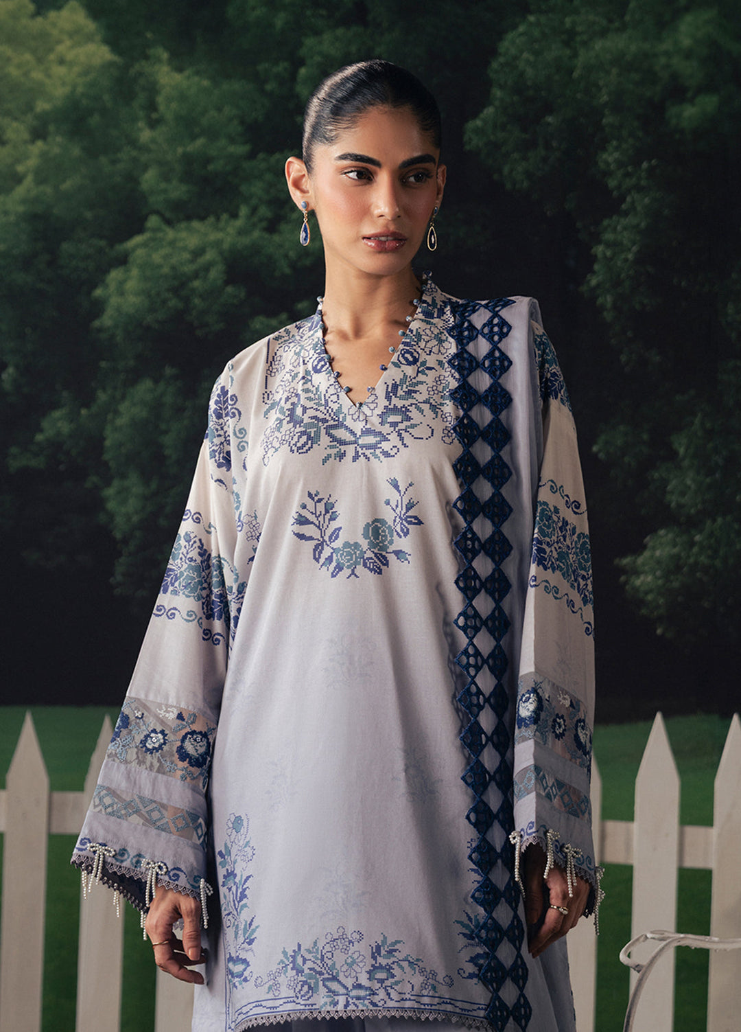 Moonsoon Edit by Cross Stitch Unstitched Printed Cambric 3 Piece Suit CS26UCM Azure Bloom - Casual Collection