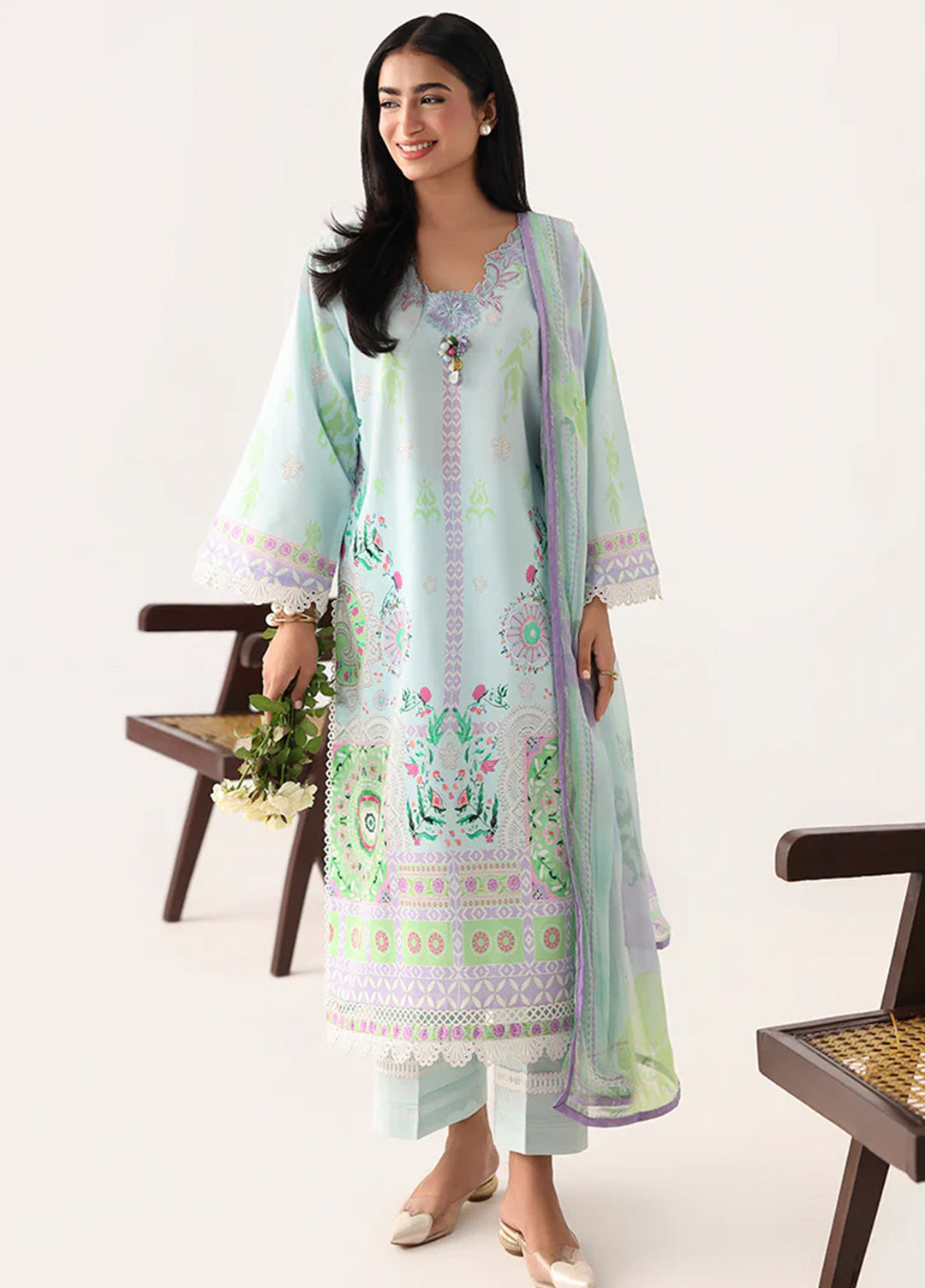 Rosette by Roheenaz Unstitched Lawn Embroidered 3 Piece Suit RNZ26UR Cool Mirage-3B - Summer Collection