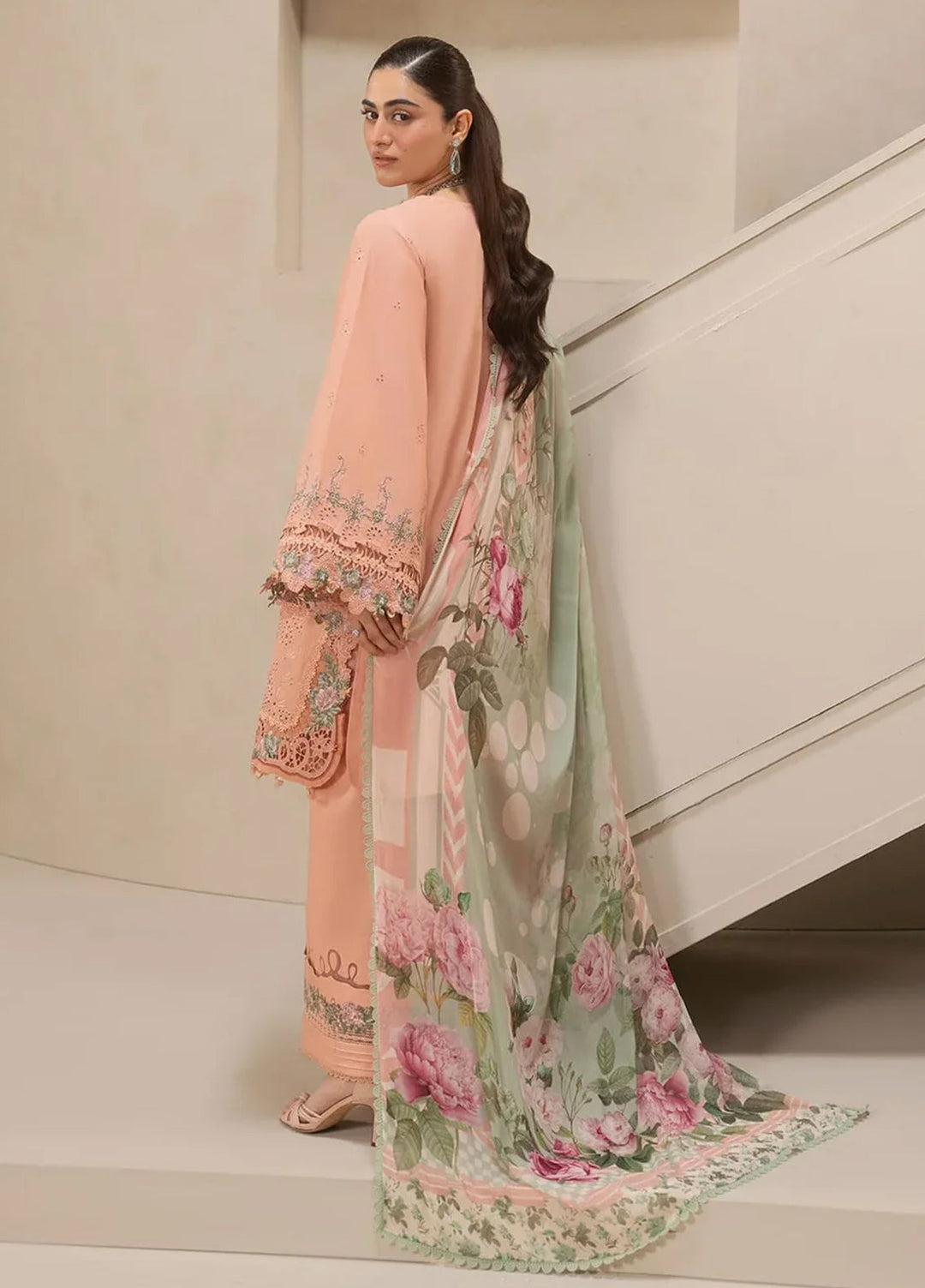 E-Craft by Elaf Unstitched Embroidered Lawn 3 Piece Suit EHC-3B Dustrose - Casual Collection