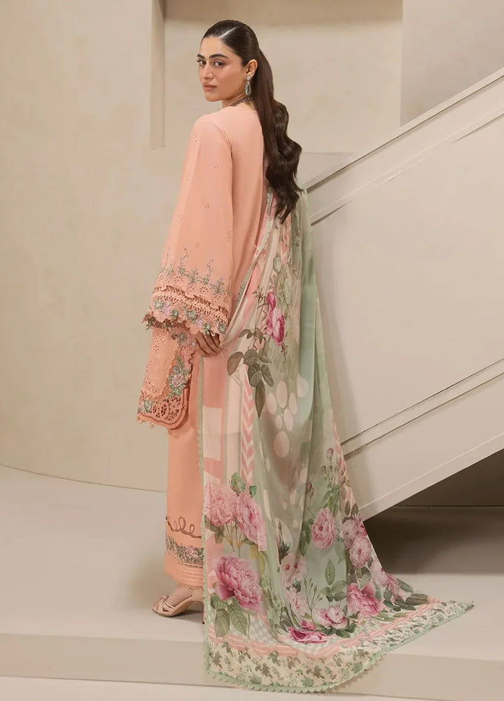 E-Craft by Elaf Unstitched Embroidered Lawn 3 Piece Suit EHC-3B Dustrose - Casual Collection