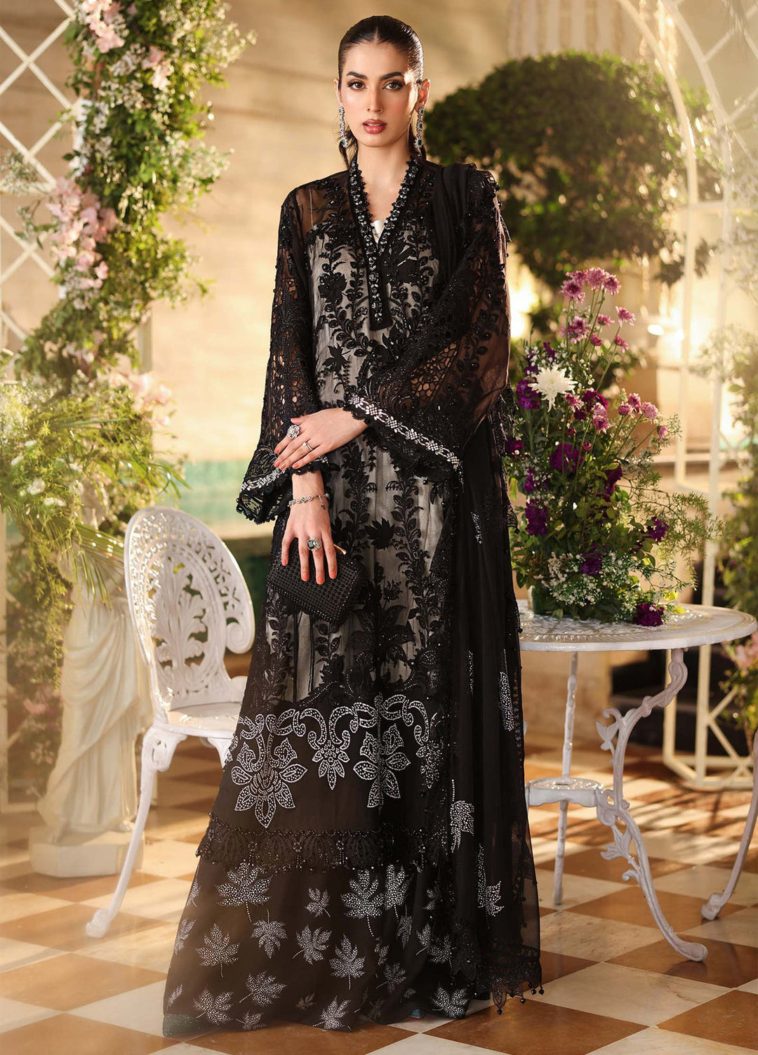 Maria B Unstitched Embroidered Chiffon 3 Piece Suit MB26UCF D1 - Festive Collection