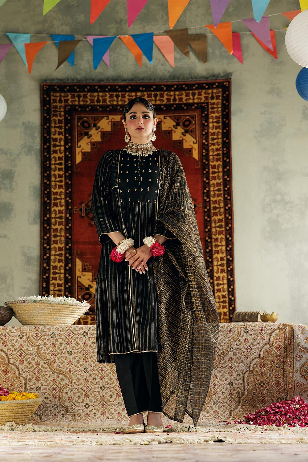 Senorita Women RTW Women Solids Black and Gold Casual Plus 3 Piece Suit Cotton Dobby LBD-02973 - Winter Collection