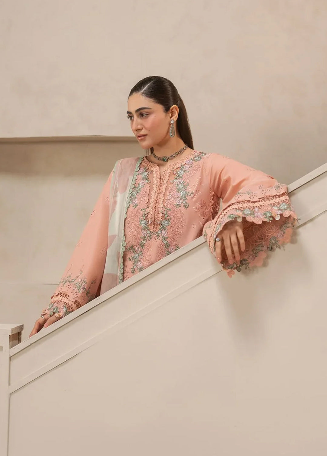 E-Craft by Elaf Unstitched Embroidered Lawn 3 Piece Suit EHC-3B Dustrose - Casual Collection