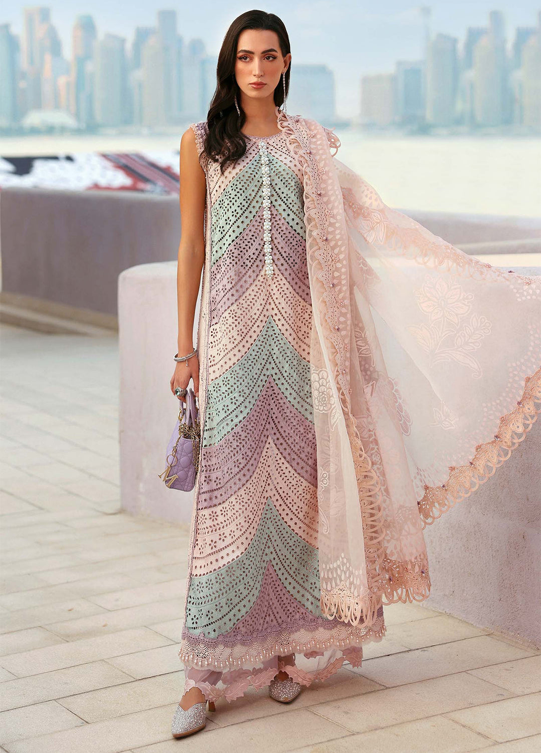 Maria B Unstitched Embroidered Luxury Lawn 3 Piece Suit MB26UEL 12B - Eid Collection