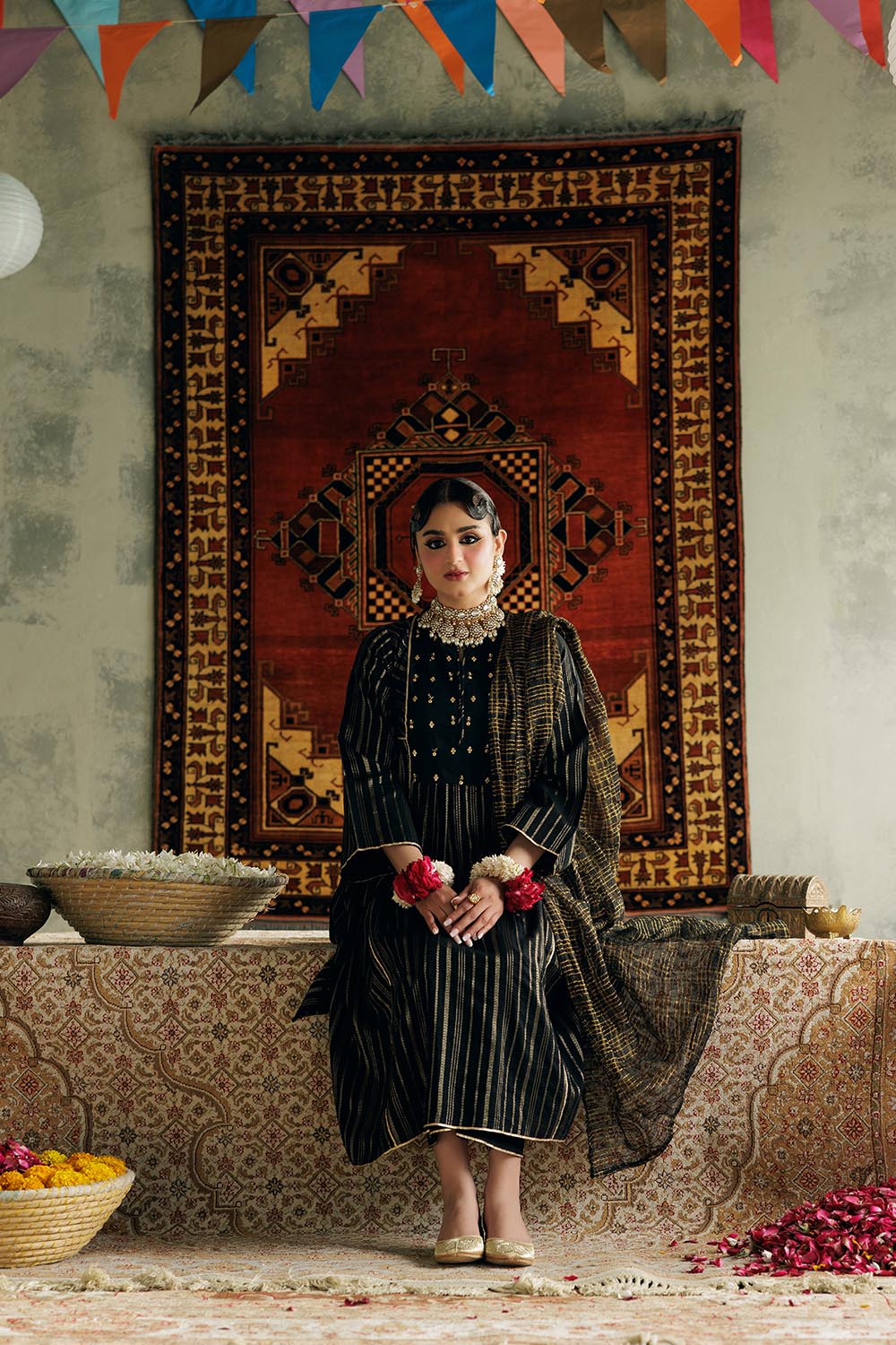 Senorita Women RTW Women Solids Black and Gold Casual Plus 3 Piece Suit Cotton Dobby LBD-02973 - Winter Collection