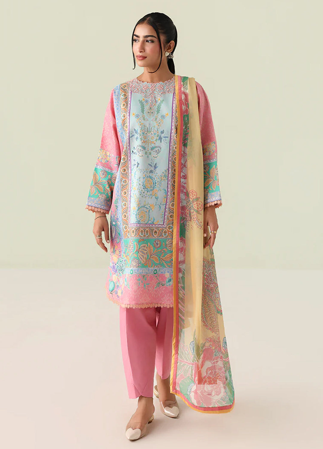 Rosette by Roheenaz Unstitched Lawn Embroidered 3 Piece Suit RNZ26UR Golden Hour-4A - Summer Collection