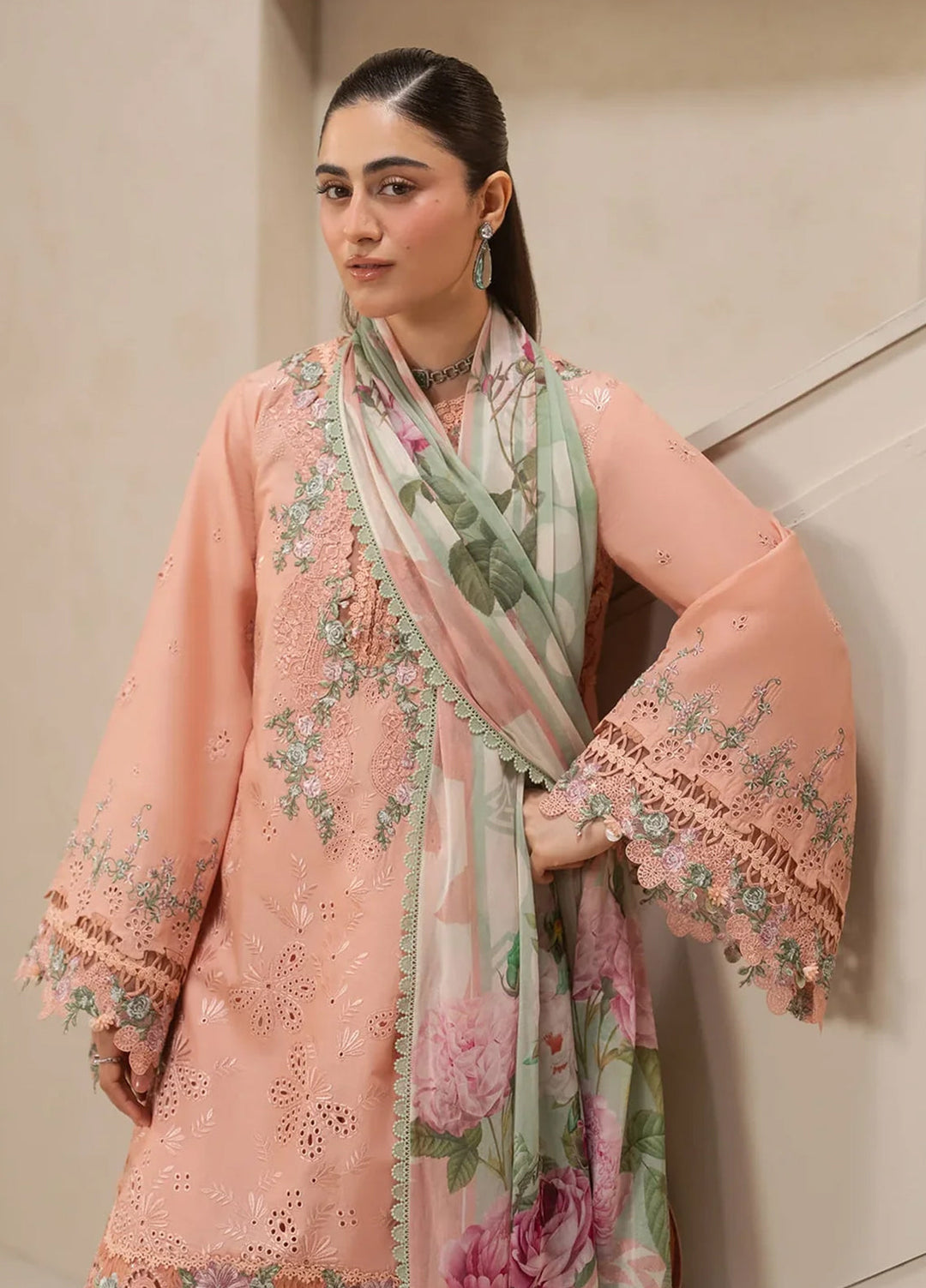 E-Craft by Elaf Unstitched Embroidered Lawn 3 Piece Suit EHC-3B Dustrose - Casual Collection