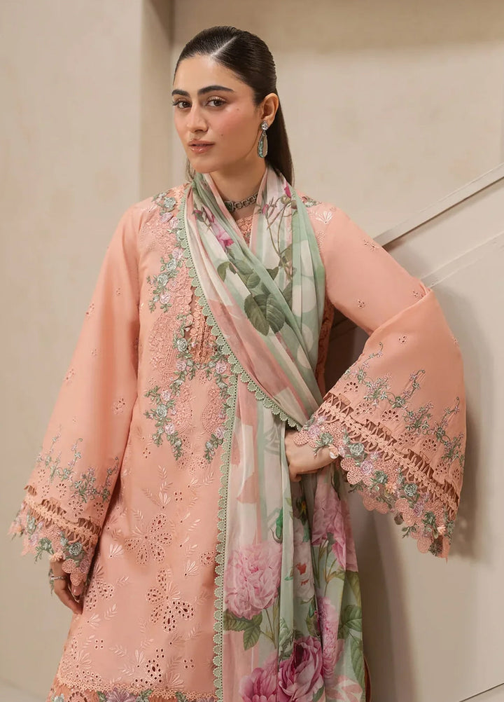 E-Craft by Elaf Unstitched Embroidered Lawn 3 Piece Suit EHC-3B Dustrose - Casual Collection