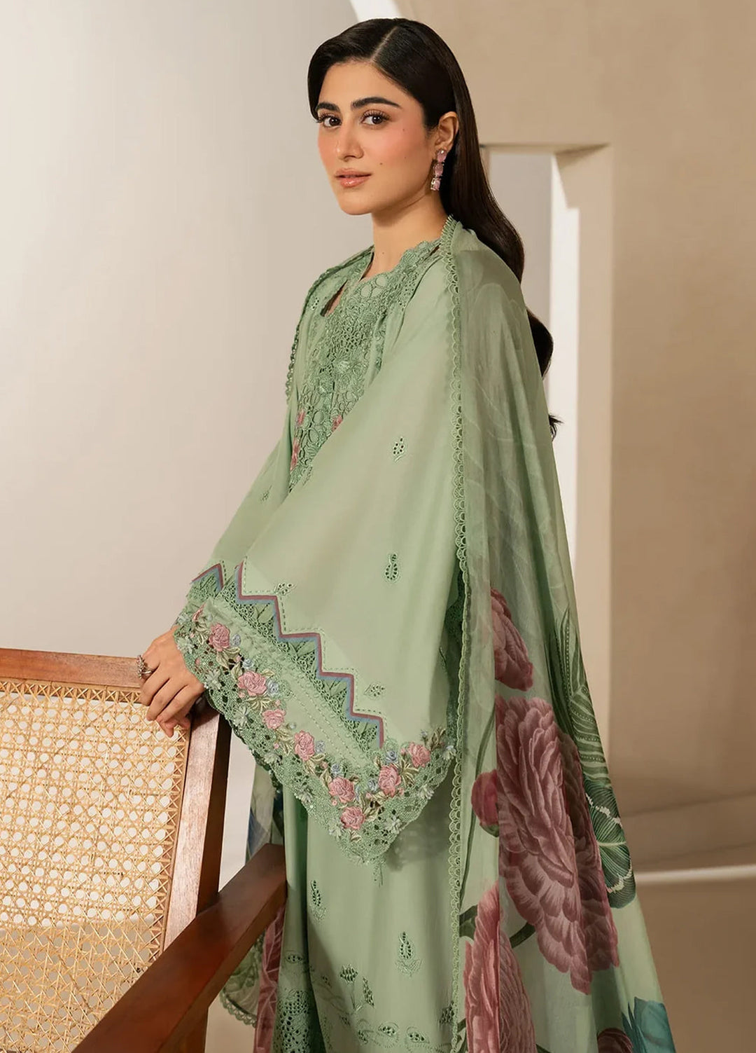 E-Craft by Elaf Unstitched Embroidered Lawn 3 Piece Suit EHC-4B Aloe - Casual Collection
