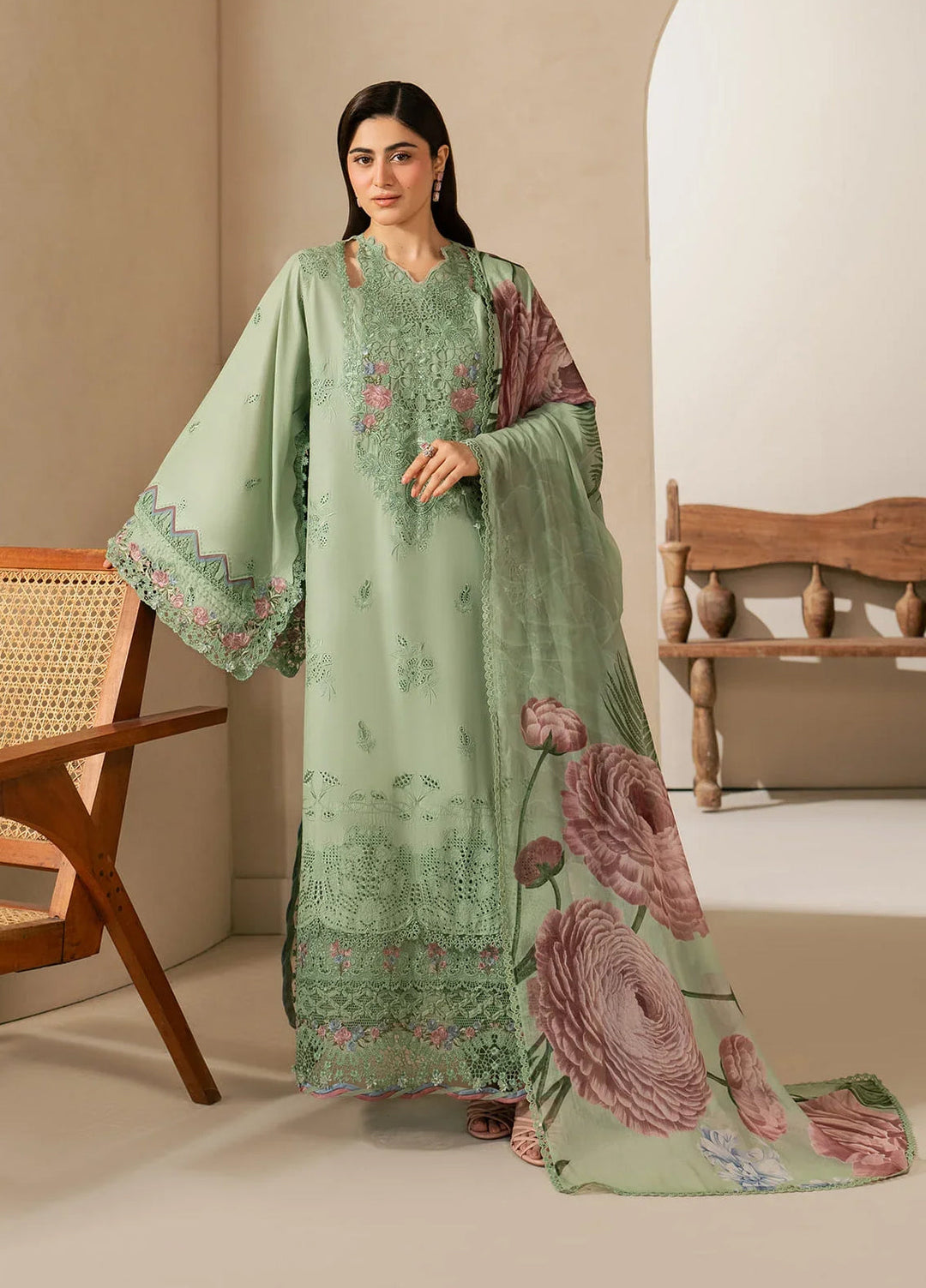 E-Craft by Elaf Unstitched Embroidered Lawn 3 Piece Suit EHC-4B Aloe - Casual Collection
