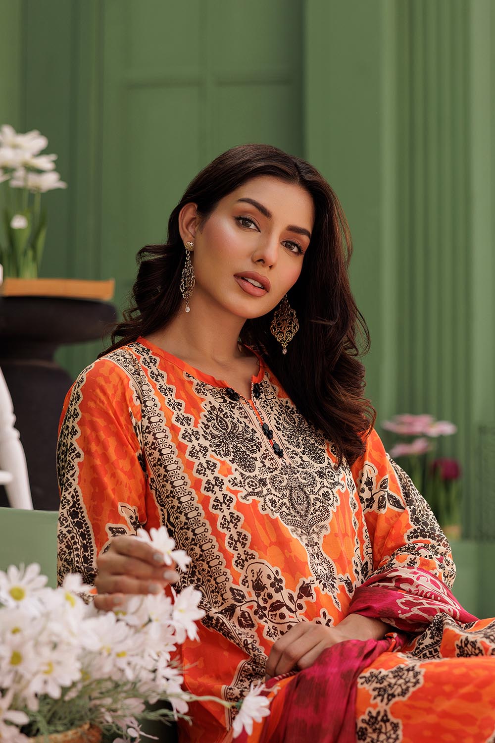 Senorita Women RTW Women Orange and Multicolor Casual 3 Piece Suit Cotton Lawn Printed LAD-03012 - Summer Collection