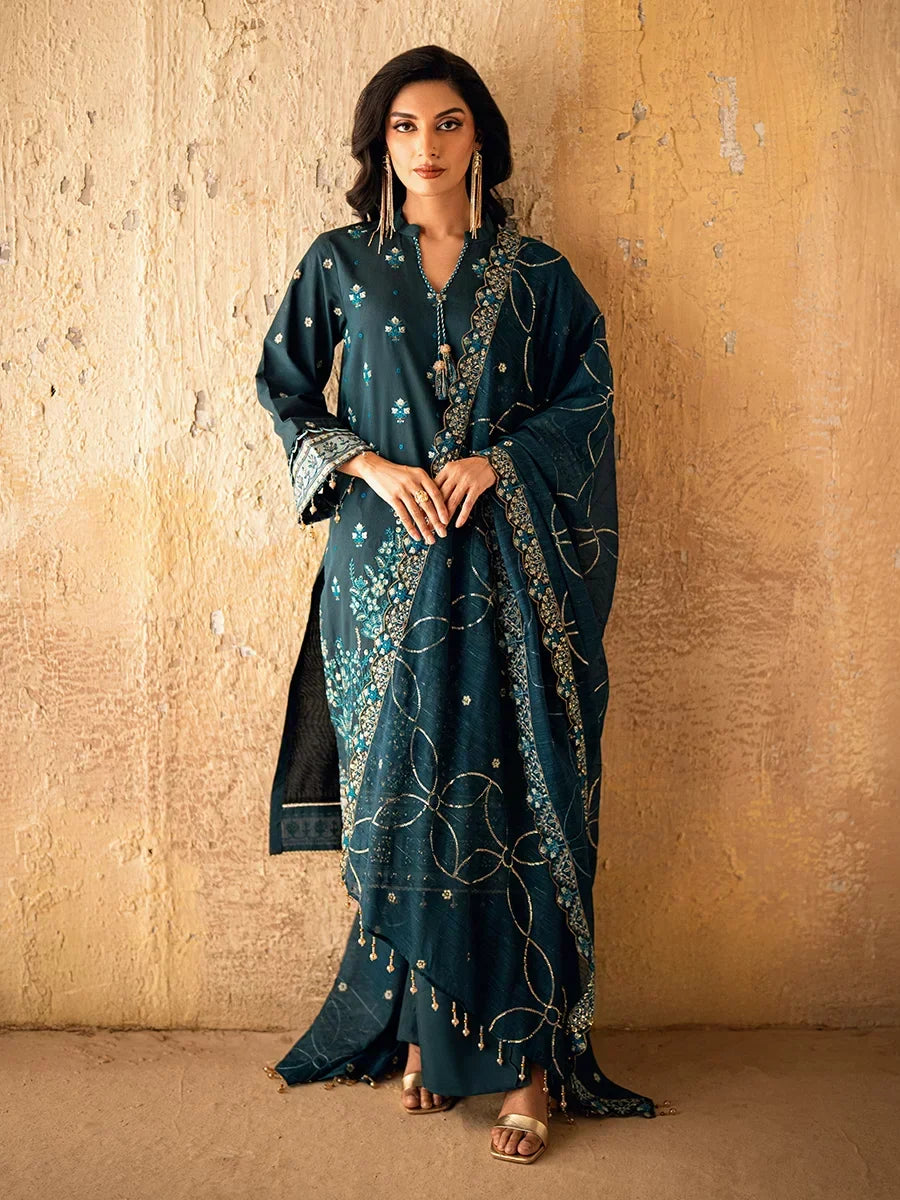Salitex Unstitched Embroidered Khaddi Net 3 Piece Suit SUNW6JI030UT - Eid Collection