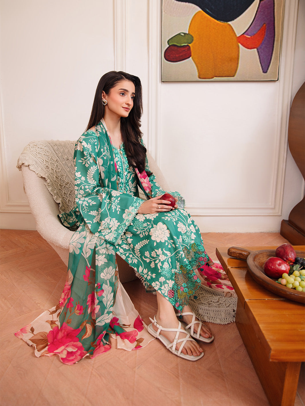 Femmora by Yards Unstitched Embroidered Lawn 3 Piece Suit Emerald Green Casual Collection
