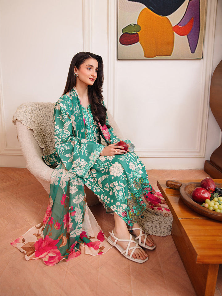 Femmora by Yards Unstitched Embroidered Lawn 3 Piece Suit Emerald Green Casual Collection