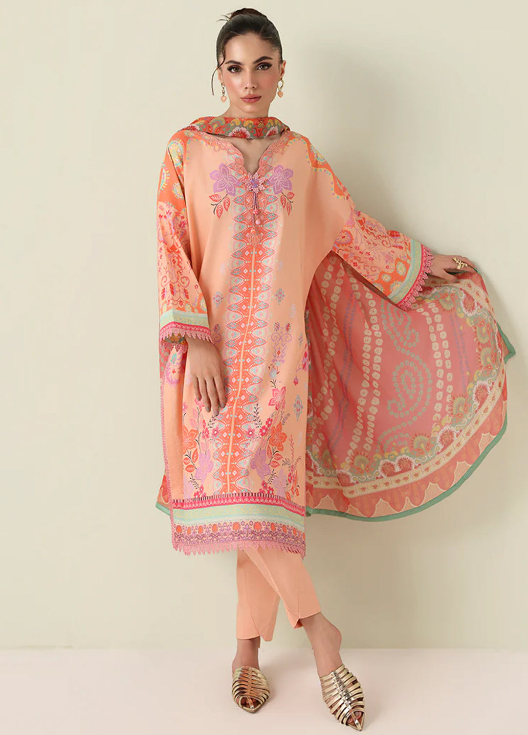 Rosette by Roheenaz Unstitched Lawn Embroidered 3 Piece Suit RNZ26UR Warm Horizon-5B - Summer Collection