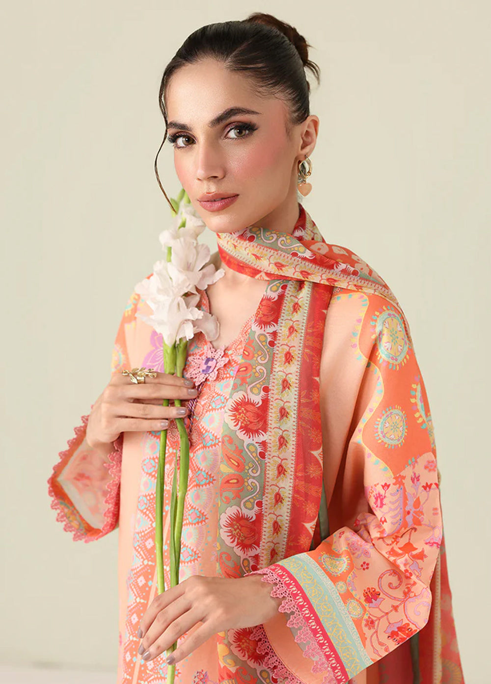 Rosette by Roheenaz Unstitched Lawn Embroidered 3 Piece Suit RNZ26UR Warm Horizon-5B - Summer Collection