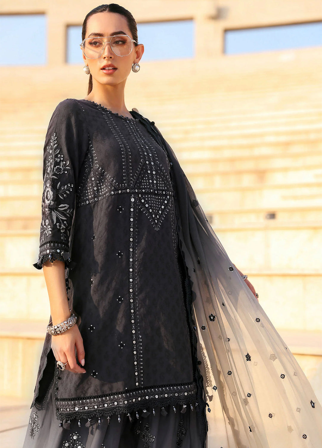 Maria B Unstitched Embroidered Luxury Lawn 3 Piece Suit MB26UEL 2B - Eid Collection