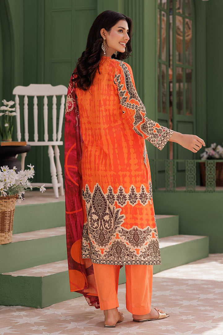 Senorita Women RTW Women Orange and Multicolor Casual 3 Piece Suit Cotton Lawn Printed LAD-03012 - Summer Collection