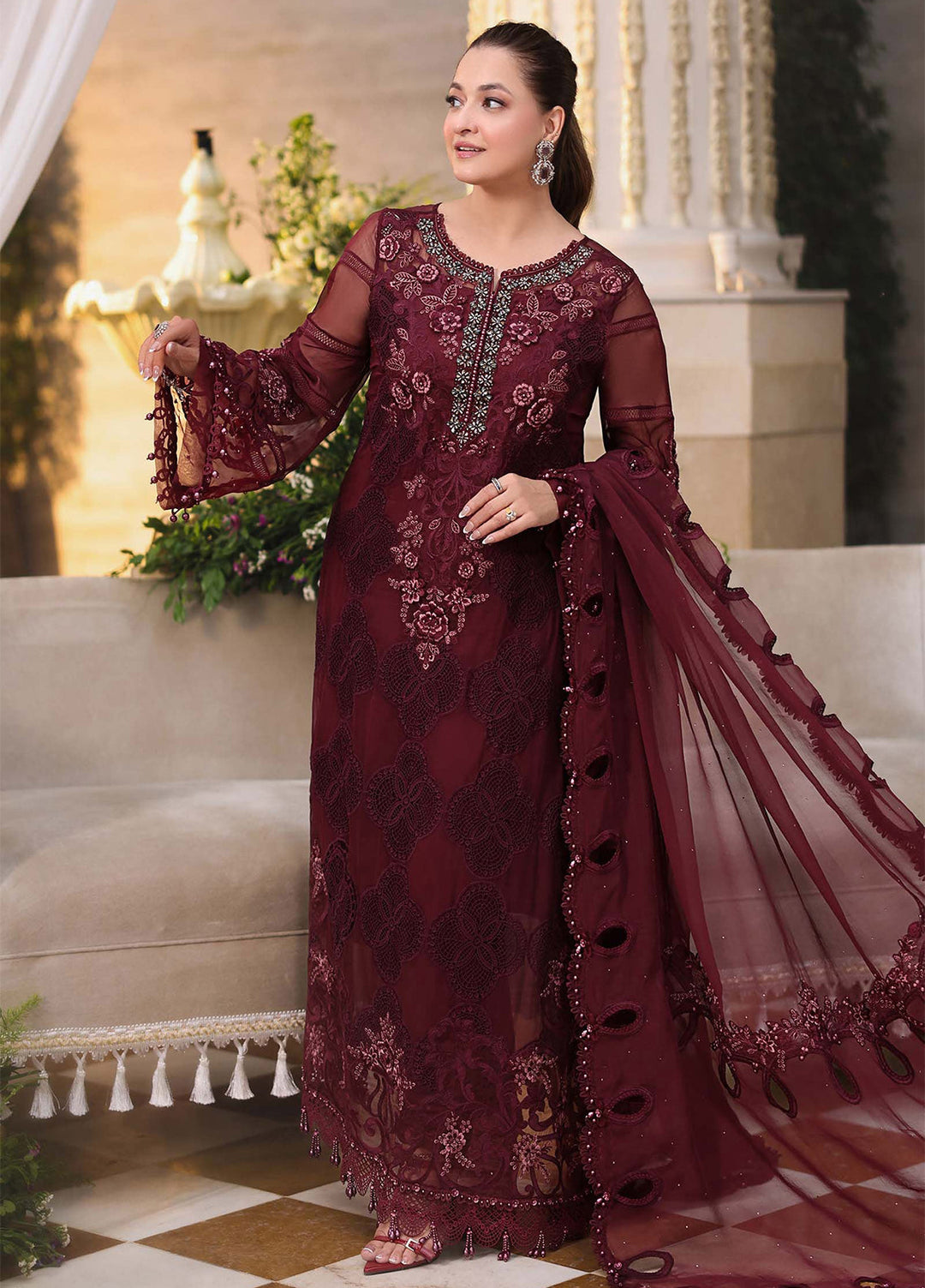 Maria B Unstitched Embroidered Chiffon 3 Piece Suit MB26UCF D8 - Festive Collection