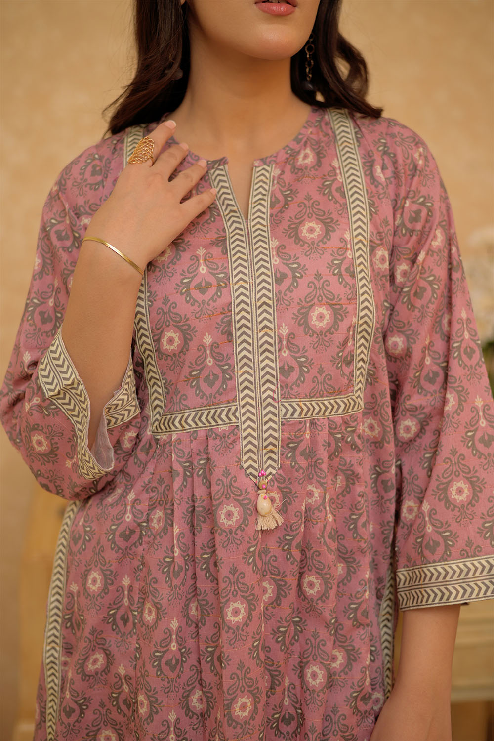 Senorita Women RTW Women Tea Pink and Multicolor Casual 2 Piece Suit Cotton Dobby Printed LAC-02834 - Summer Collection
