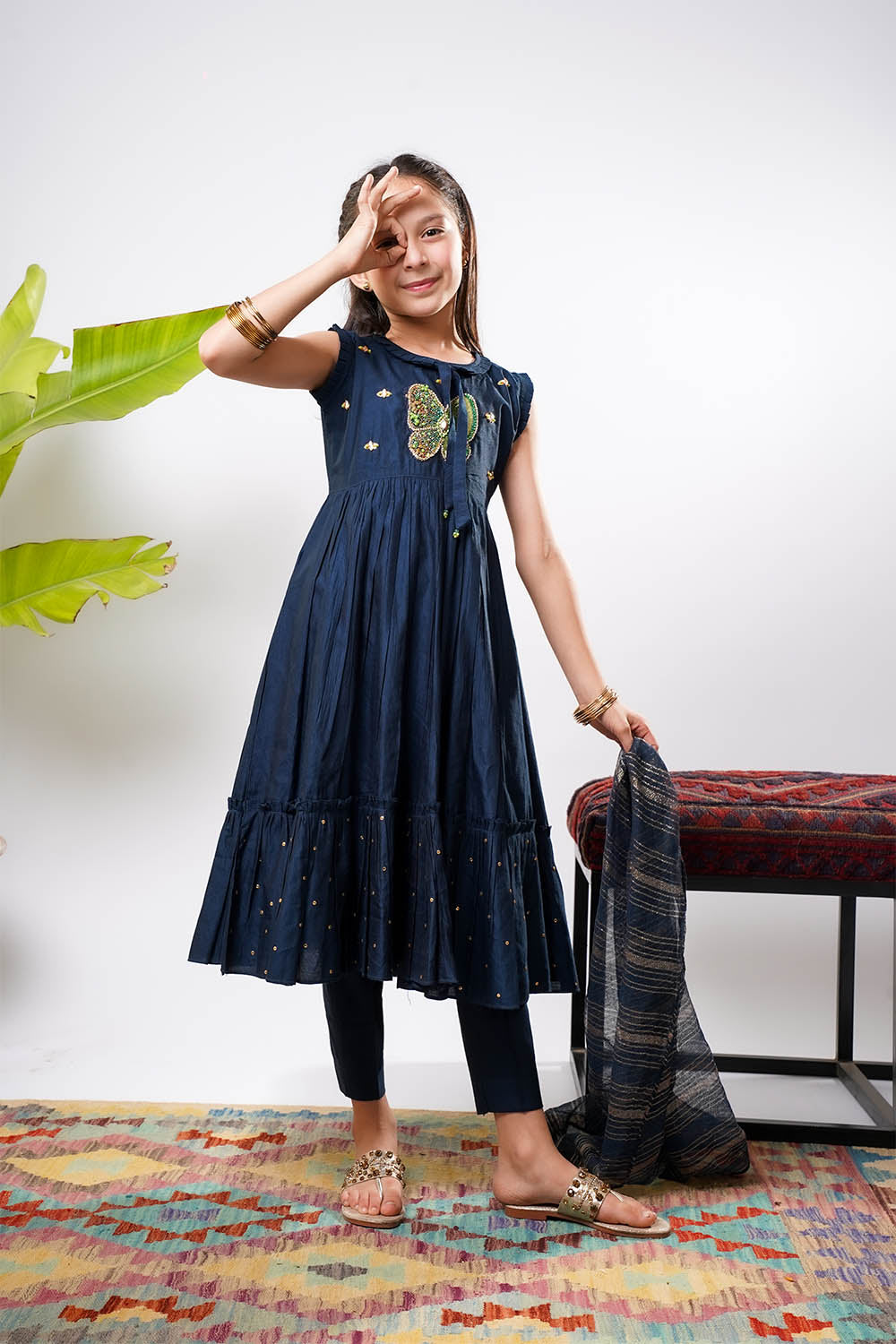 Senorita Girls RTW Embroidered Chambray 3 Piece Suit KDD-03236 Eid Collection