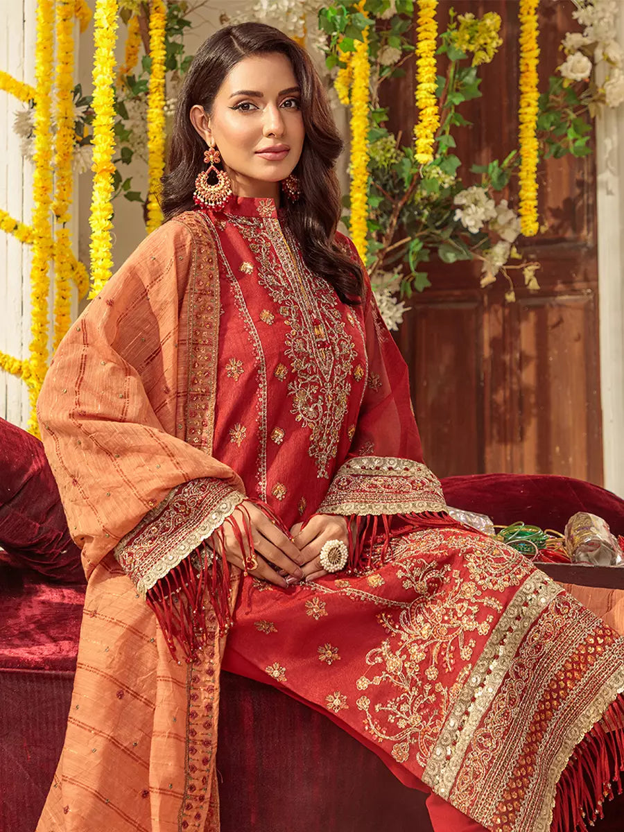 Salitex Unstitched Embroidered Khaddi Net 3 Piece Suit SUNS7JI065UT - Festive Collection