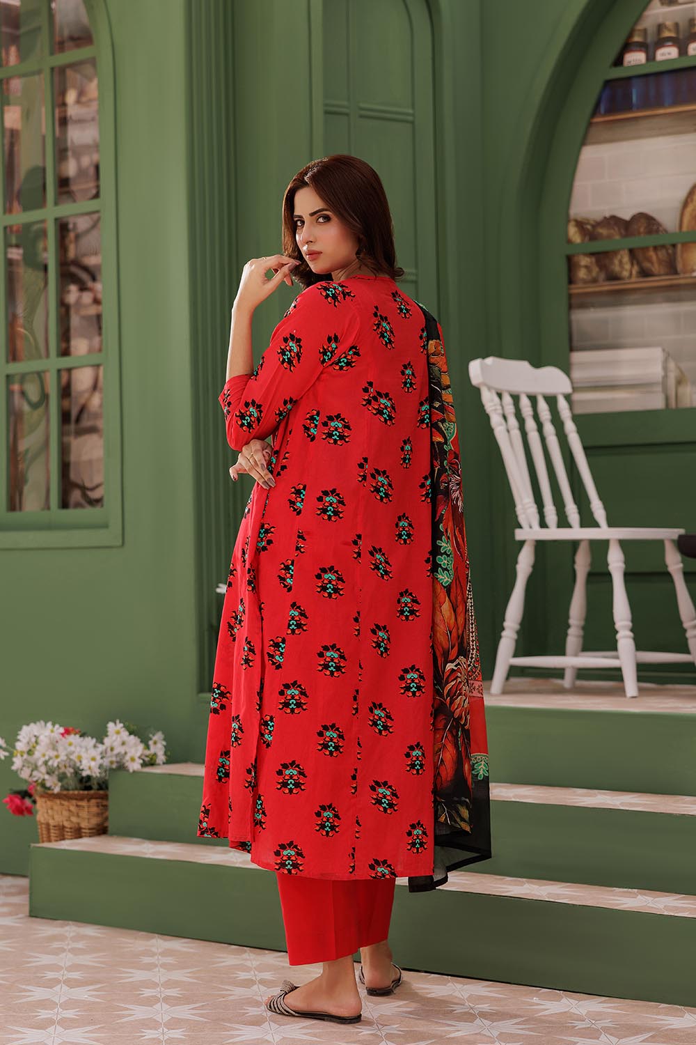 Senorita Women RTW Women Red and Multicolor Casual 3 Piece Suit Cotton Lawn Printed LAD-03013 - Summer Collection