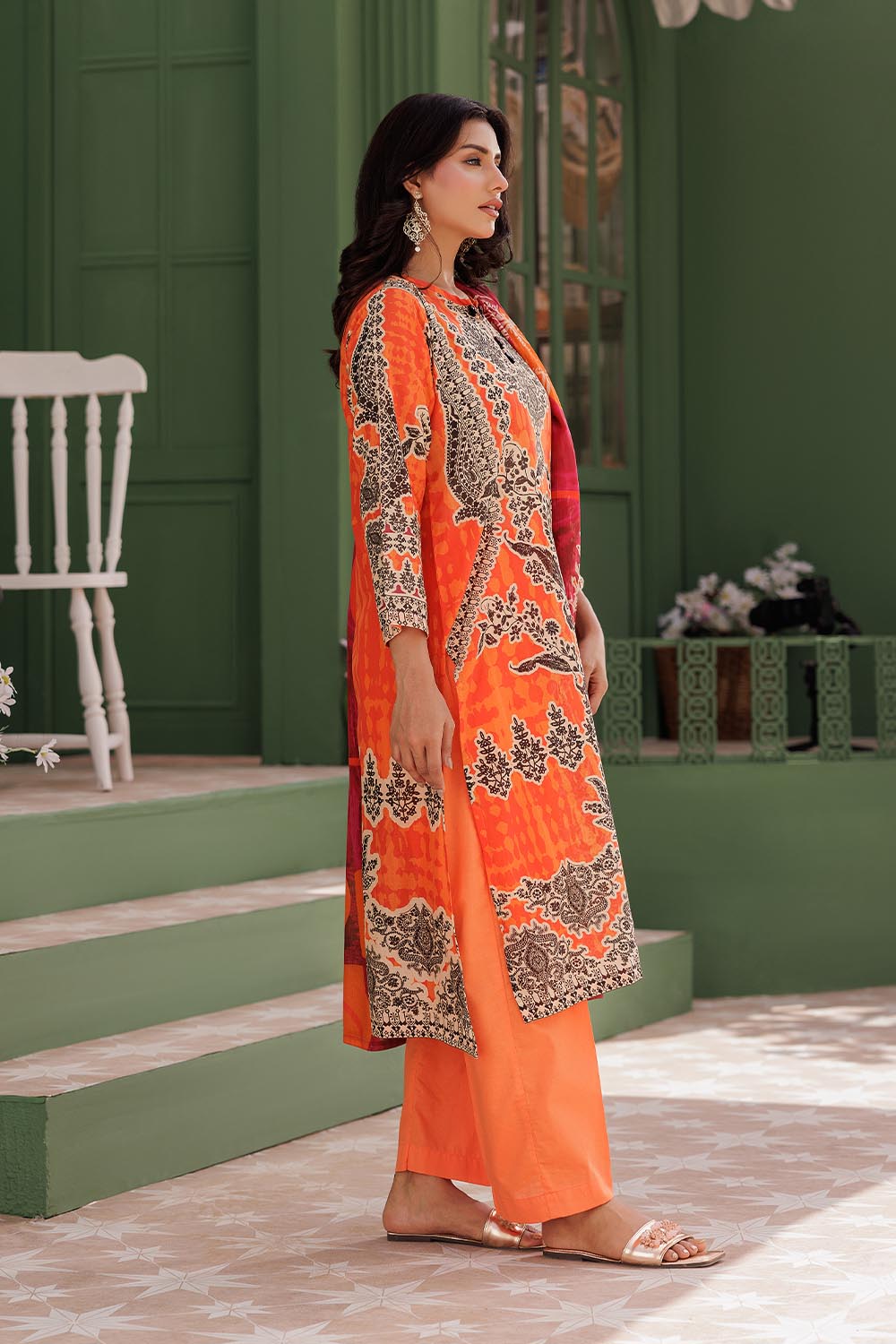 Senorita Women RTW Women Orange and Multicolor Casual 3 Piece Suit Cotton Lawn Printed LAD-03012 - Summer Collection