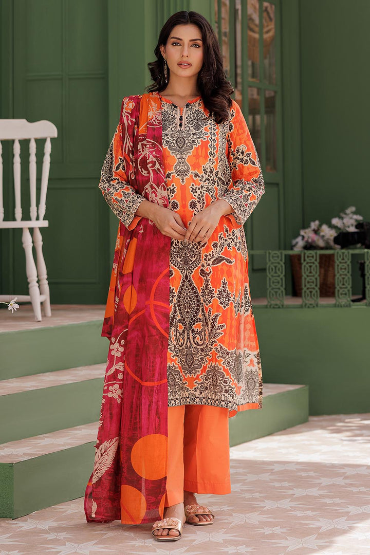 Senorita Women RTW Women Orange and Multicolor Casual 3 Piece Suit Cotton Lawn Printed LAD-03012 - Summer Collection