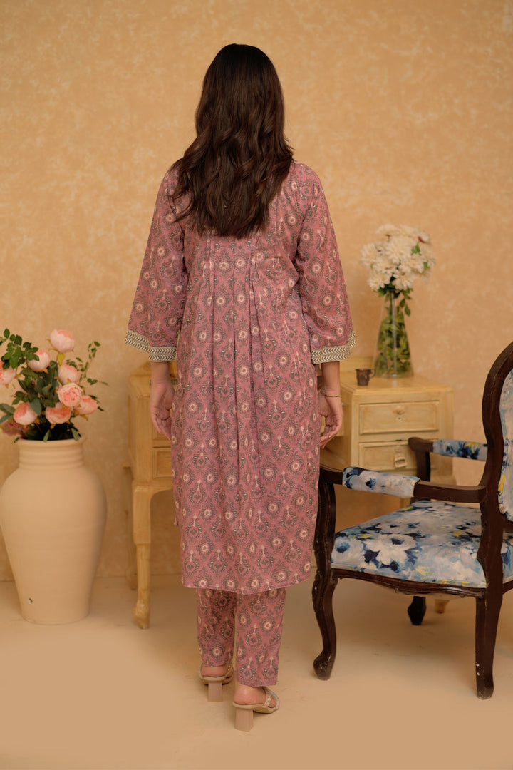 Senorita Women RTW Women Tea Pink and Multicolor Casual 2 Piece Suit Cotton Dobby Printed LAC-02834 - Summer Collection
