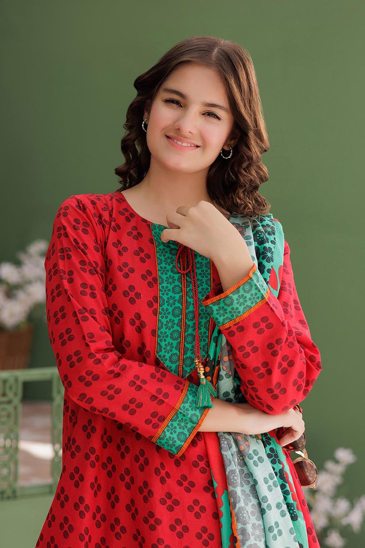 Senorita Girls Ready to Wear Girls Red and Multicolor Casual 3 Piece Suit Cotton Lawn Printed GAD-03058 - Summer Collection