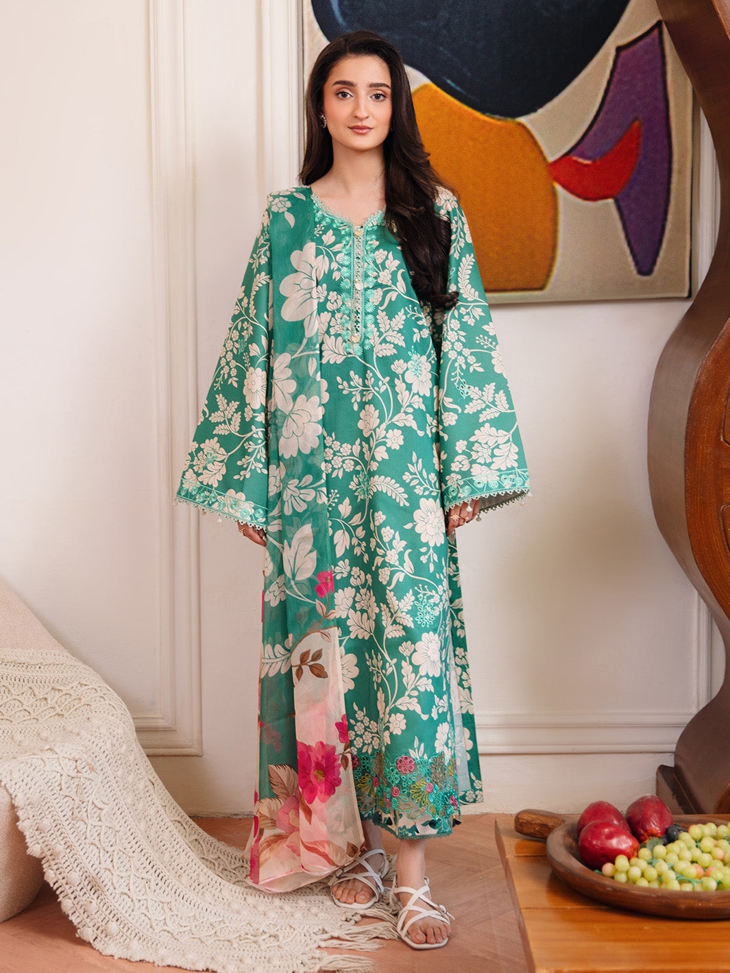 Femmora by Yards Unstitched Embroidered Lawn 3 Piece Suit Emerald Green Casual Collection