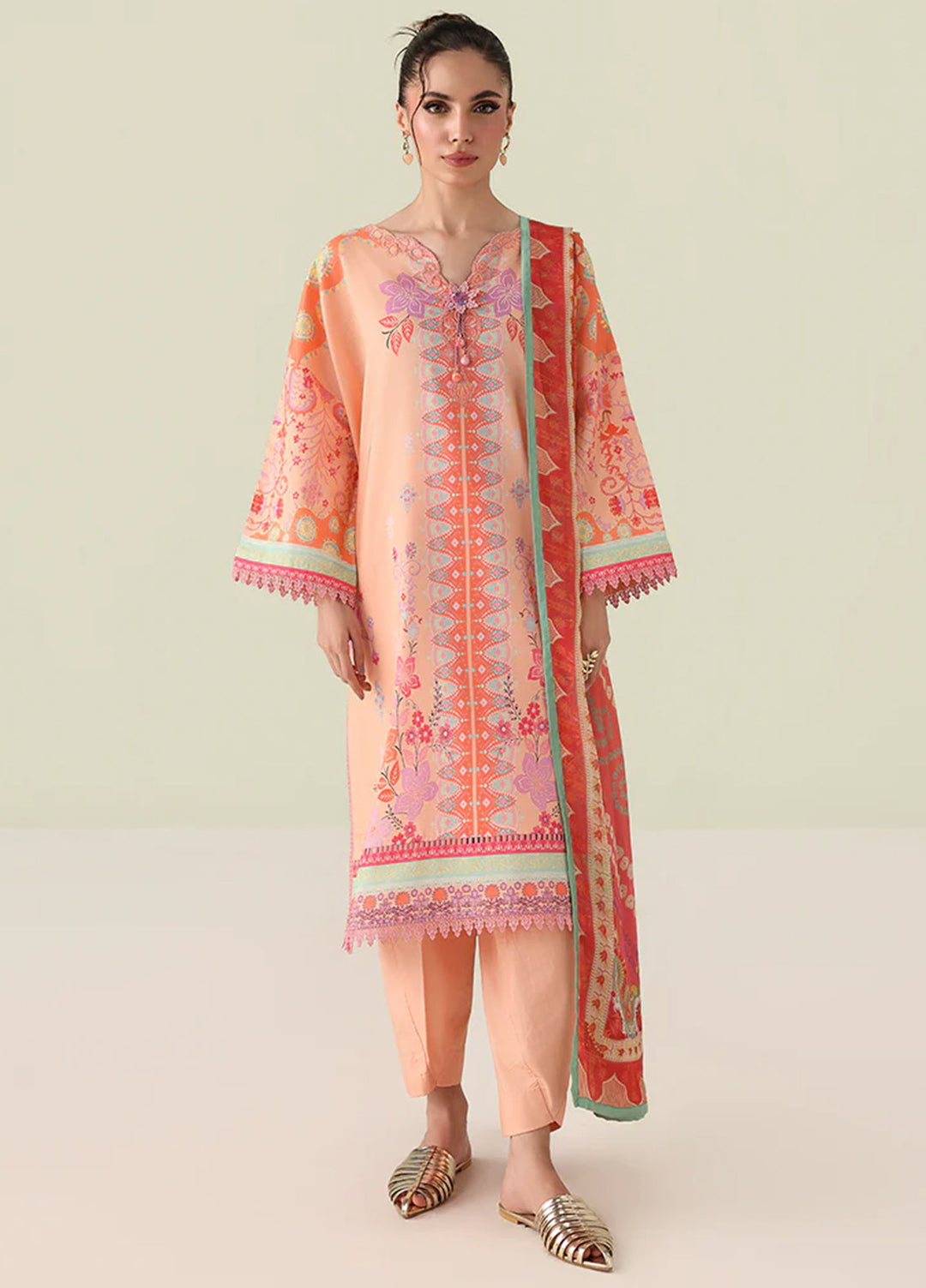 Rosette by Roheenaz Unstitched Lawn Embroidered 3 Piece Suit RNZ26UR Warm Horizon-5B - Summer Collection