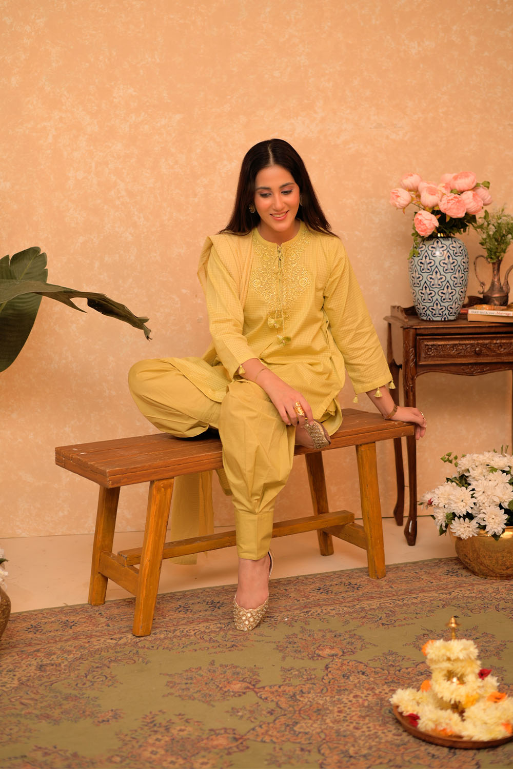 Senorita Women RTW Women Printed Parrot Green Casual 3 Piece Suit Cotton Dobby Self LAD-02875 - Summer Collection