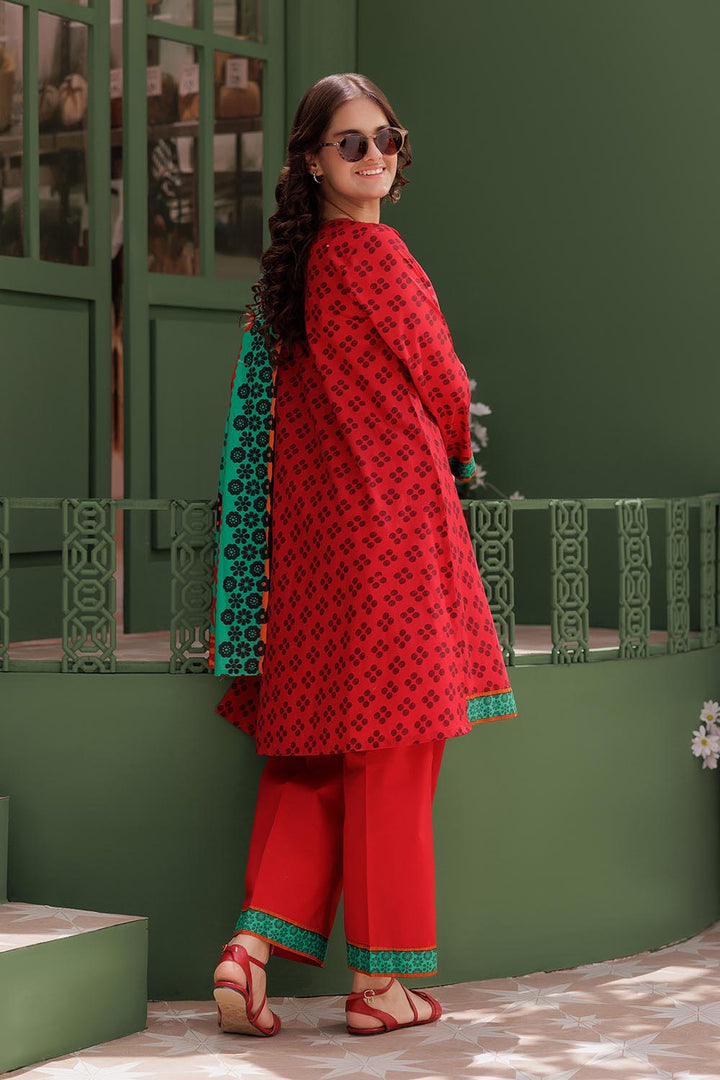 Senorita Girls Ready to Wear Girls Red and Multicolor Casual 3 Piece Suit Cotton Lawn Printed GAD-03058 - Summer Collection