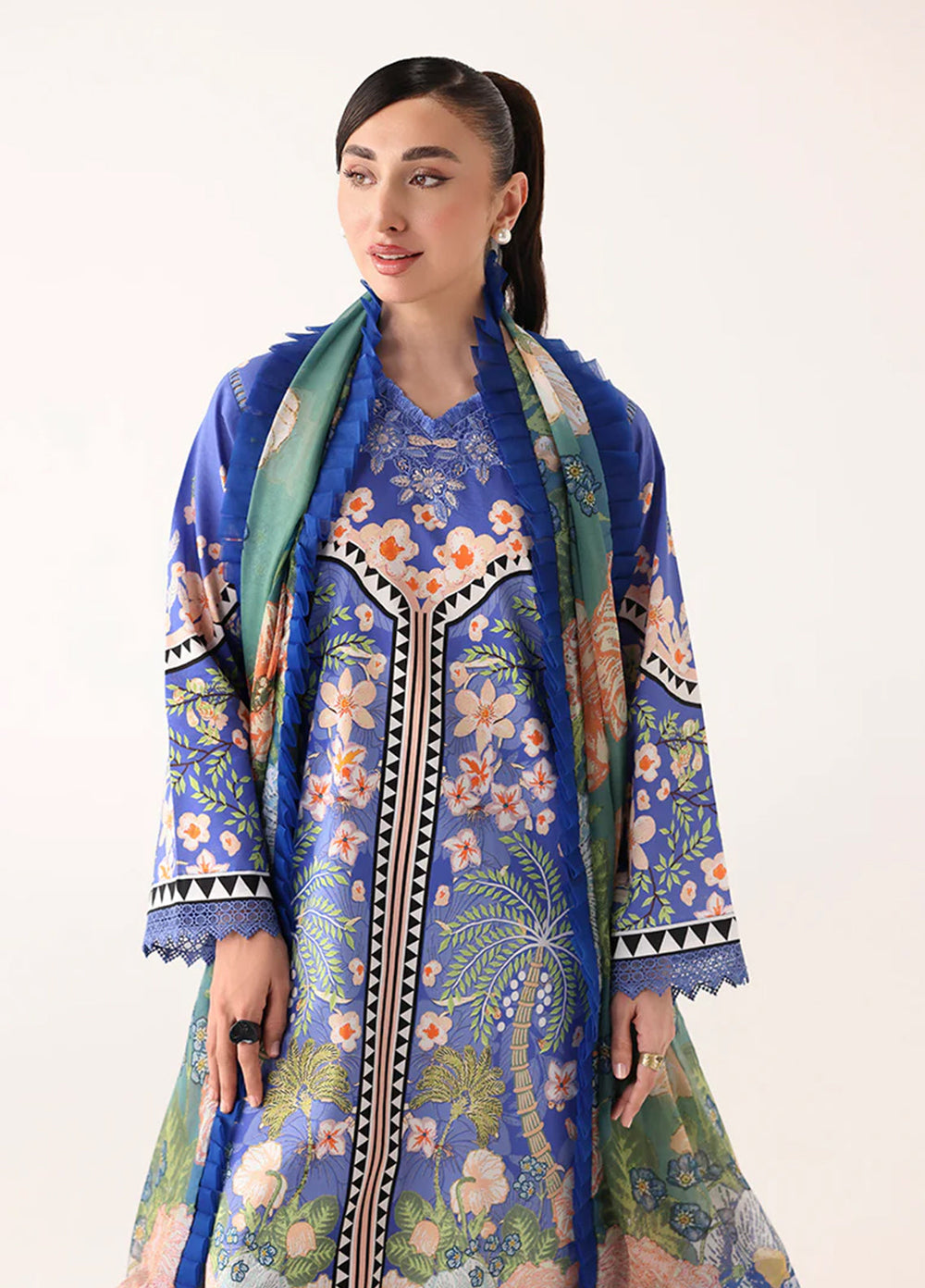 Rosette by Roheenaz Unstitched Lawn Embroidered 3 Piece Suit RNZ26UR Breeze Of Dawn-6A - Summer Collection